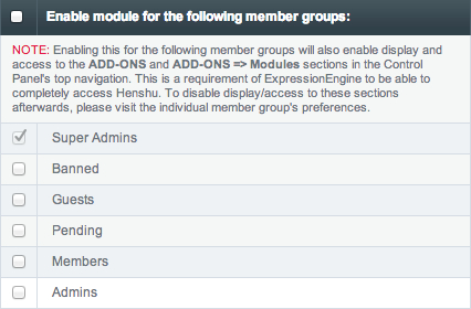 Permissions section - Enable Module for Member Groups
